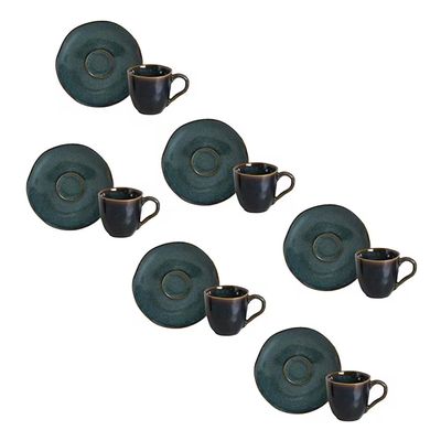 Jogo de 6 Xícaras e Pires de Café 120ml Stoneware Orgânico Oceano Porto Brasil n/a