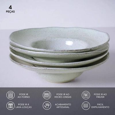 Conjunto de Pratos para Massa Orgânico Pistache 450ml 4 Peças Porto Brasil Verde
