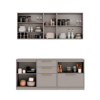 Cozinha Completa Itatiaia Essence 200cm Com Nicho Em Madeira Fendi-gris