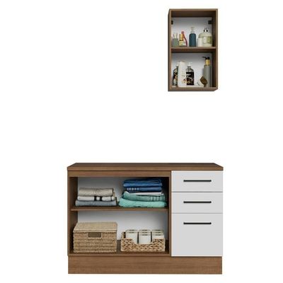 Conjunto Gabinete Para Banheiro 120cm 3 Portas 3 Gavetas Agata Madesa 01 Rustic-branco