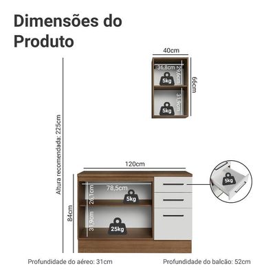 Conjunto Gabinete Para Banheiro 120cm 3 Portas 3 Gavetas Agata Madesa 01 Rustic-branco
