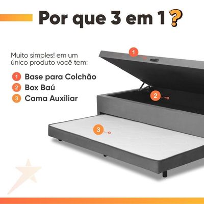 Cama Bibox Baú Com Colchão Fort Solteiro E Cama Auxiliar Conjugada 88x188x67cm Bela Cinza/branco