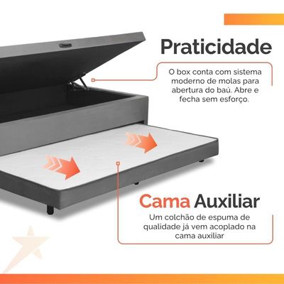Cama Bibox Baú Com Colchão Fort Solteiro E Cama Auxiliar Conjugada 88x188x67cm Bela Cinza/branco