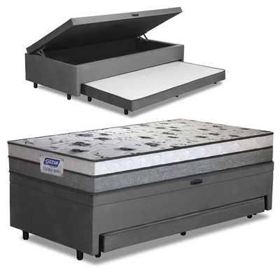 Cama Bibox Baú Com Colchão Fort Solteiro E Cama Auxiliar Conjugada 88x188x67cm Bela Cinza/branco