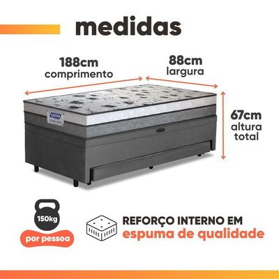 Cama Bibox Baú Com Colchão Fort Solteiro E Cama Auxiliar Conjugada 88x188x67cm Bela Cinza/branco