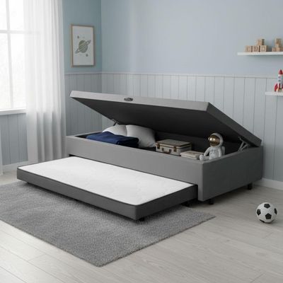 Base Cama Bibox Com Baú Solteiro E Cama Auxiliar 3 Em 1 - 88x188x46 Bela Cinza