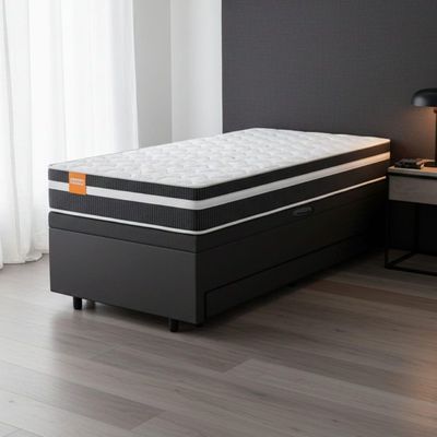 Cama Bibox Baú Com Colchão Qatar Solteiro E Cama Auxiliar Conjugada 88x188x69cm Bela Preto/branco