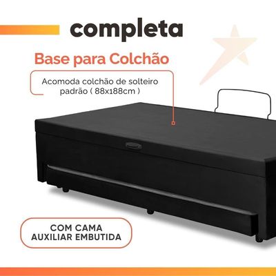 Cama Bibox Baú Com Colchão Qatar Solteiro E Cama Auxiliar Conjugada 88x188x69cm Bela Preto/branco