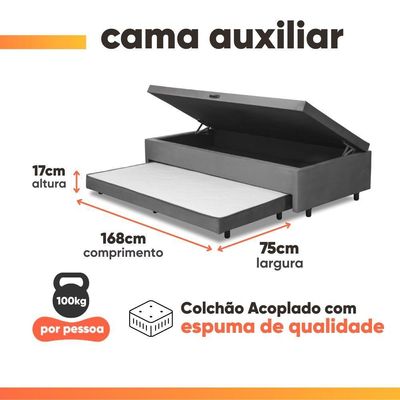 Cama Bibox Baú Com Colchão City Solteiro E Cama Auxiliar Conjugada 88x188x69cm Bela Cinza/branco