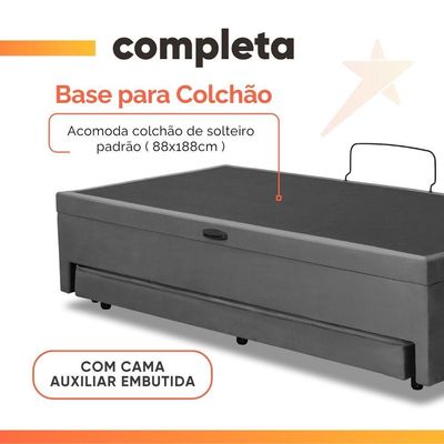 Cama Bibox Baú Com Colchão City Solteiro E Cama Auxiliar Conjugada 88x188x69cm Bela Cinza/branco