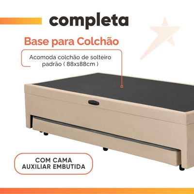Cama Bibox Baú Com Colchão Real Solteiro E Cama Auxiliar Conjugada 88x188x73cm Bela Bege