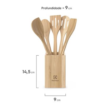 Kit Utensílios de Bambu 6 Peças + Potes Herméticos Porta-Mantimentos com Tampa de Bambu Electrolux Não se aplica