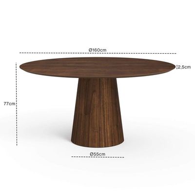 Mesa De Jantar Redonda 160cm Scandi 8 Lugares Lamina Natural De Madeira Castanho