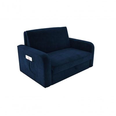 Sofá Cama Daiane 2 Lugares Com Baú Veludo Azul Matrix
