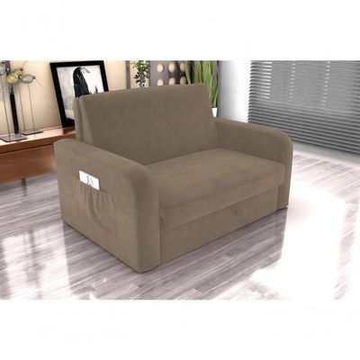 Sofá Cama Daiane 2 Lugares Com Baú Veludo Capuccino Matrix