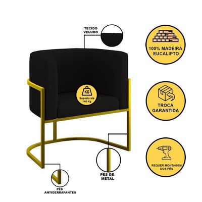 Kit Sofá 2 Lugares + 2 Poltronas Recepção Veludo Dourado Preto