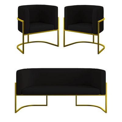 Kit Sofá 2 Lugares + 2 Poltronas Recepção Veludo Dourado Preto
