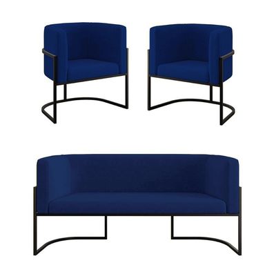 Kit Sofá 2 Lugares + 2 Poltronas Para Recepção Balaqui Azul Marinho