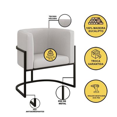 Kit Sofá 2 Lugares + 2 Poltronas Recepção Veludo Preto Bege