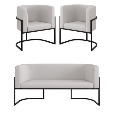 Kit Sofá 2 Lugares + 2 Poltronas Recepção Veludo Preto Bege