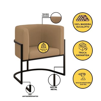 Kit Sofá 2 Lugares + 2 Poltronas Recepção Veludo Preto Capuccino