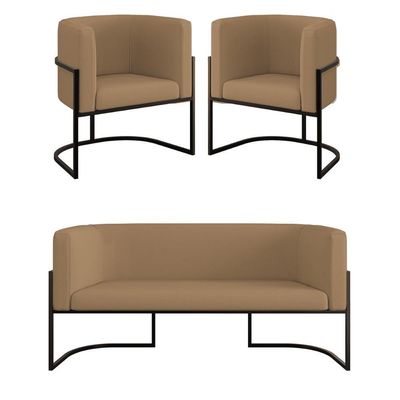 Kit Sofá 2 Lugares + 2 Poltronas Recepção Veludo Preto Capuccino
