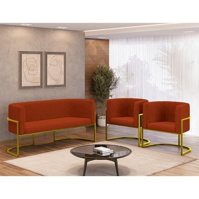 Kit Sofá 2 Lugares + 2 Poltronas Para Recepção Balaqui Terracota