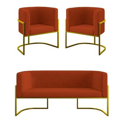 Kit Sofá 2 Lugares + 2 Poltronas Para Recepção Balaqui Terracota