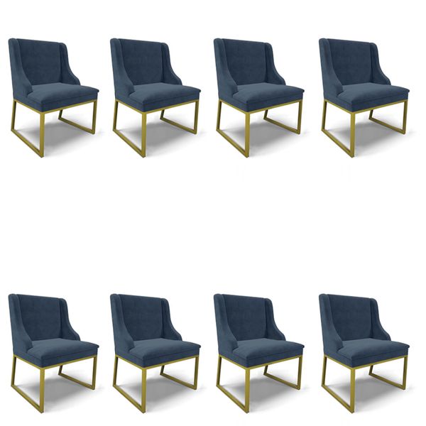 Cadeira Sala de Jantar Industrial Dourado Kit 8 Liz Suede D03 - D'Rossi Azul Marinho