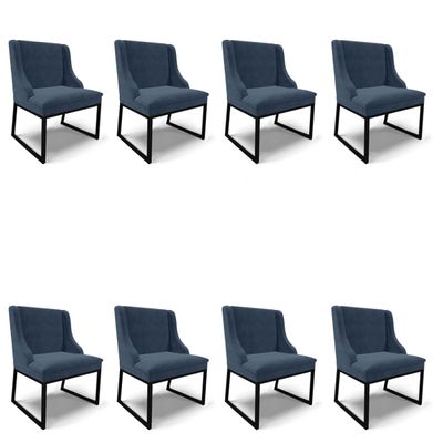 Cadeira Sala de Jantar Industrial Preto Kit 8 Liz Suede Azul M D03 - D'Rossi