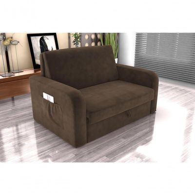 Sofá Cama Daiane 2 Lugares Com Baú Veludo Marrom Matrix