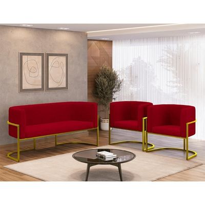 Kit Sofá 2 Lugares + 2 Poltronas Para Recepção Balaqui Vermelho