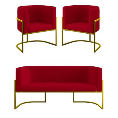 Kit Sofá 2 Lugares + 2 Poltronas Para Recepção Balaqui Vermelho