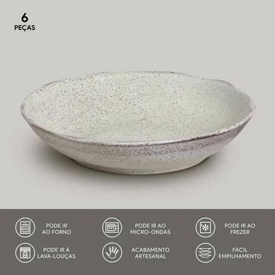 Conjunto 6 Pratos Fundos Stoneware 1,1L Bio Pistache Esmalte Reagente Porto Brasil Pistache