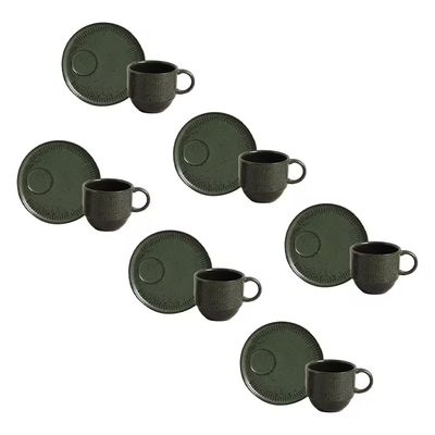 Conjunto de Xí­caras de Chá com Pires Linhas Greenery 230ml 06 Peças Porto Brasil Verde