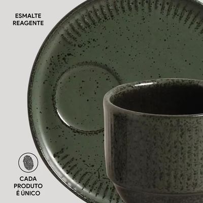 Conjunto de Xí­caras de Chá com Pires Linhas Greenery 230ml 06 Peças Porto Brasil Verde