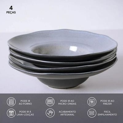 Conjunto de Pratos Massa Orgânico Dust 450 ml 4 Peças Porto Brasil Cinza