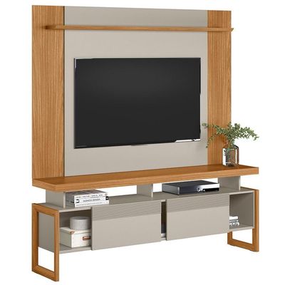 Rack Para Sala Com Painel Para Tv 55 Pol Esmirna L05 Nature Off White - Lyam Decor