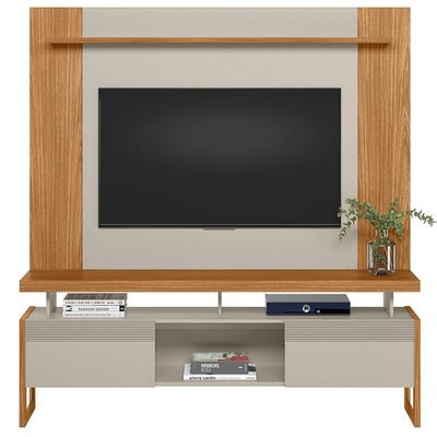 Rack Para Sala Com Painel Para Tv 55 Pol Esmirna L05 Nature Off White - Lyam Decor