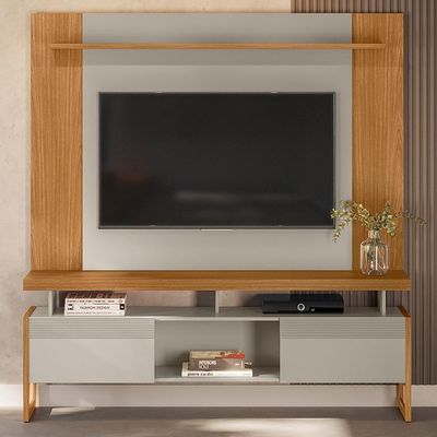 Rack Para Sala Com Painel Para Tv 55 Pol Esmirna L05 Nature Off White - Lyam Decor