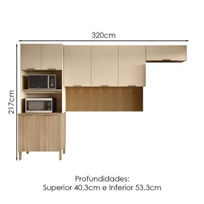 Cozinha 3 Pecas Glam 320 Cm Freijo Vanilla Cp Ripado Freijo Ktp