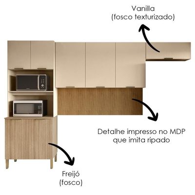 Cozinha 3 Pecas Glam 320 Cm Freijo Vanilla Cp Ripado Freijo Ktp