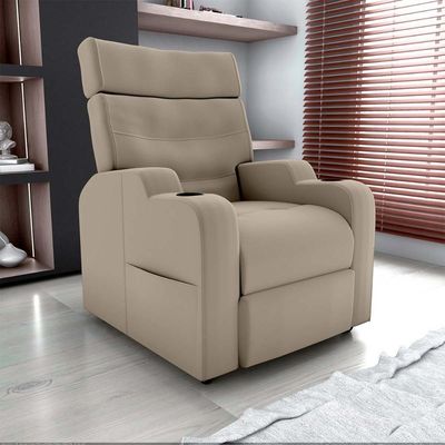 Poltrona Do Papai Reclinável Premium Com Porta Copos E Porta Controle Toro Matrix Veludo Capuccino