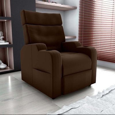 Poltrona Do Papai Reclinável Premium Com Porta Copos E Porta Controle Toro Matrix Veludo Marrom