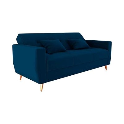 Sofá Cama Casal Premium 3 Lugares Com Baú 2,08 Larg Pamela Matrix Veludo Azul