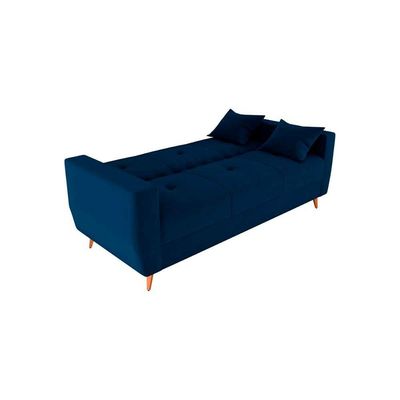 Sofá Cama Casal Premium 3 Lugares Com Baú 2,08 Larg Pamela Matrix Veludo Azul