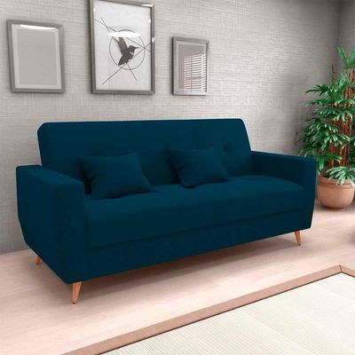 Sofá Cama Casal Premium 3 Lugares Com Baú 2,08 Larg Pamela Matrix Veludo Azul