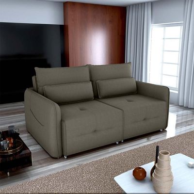 Sofá Cama 2 Lugares Com Com Assentos Divididos Premium Com Almofadas Celine Matrix Suede Capuccino