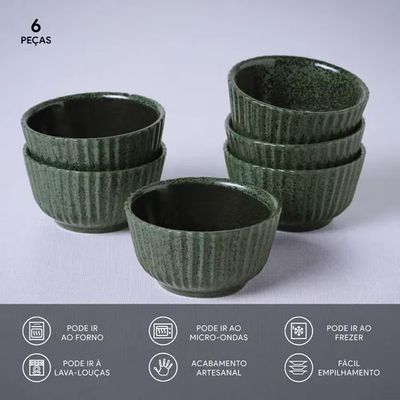 Conjunto de Ramequins Médios Linhas Greenery com 6 Peças 170ml Porto Brasil Verde
