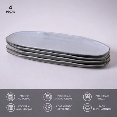 Conjunto de Travessas Ovais Rasas Grandes Orgânico Dust 4 Peças Porto Brasil Preto